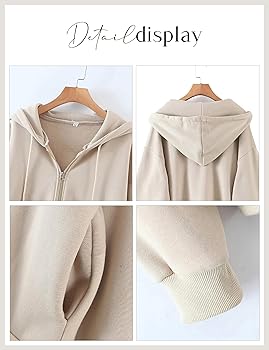 Meladyan Women Oversized Solid Zip Up Hoodie Drawstring Hooded